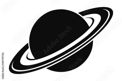 Planet Saturn with planetary ring system flat icon. Vector illustration on white background 