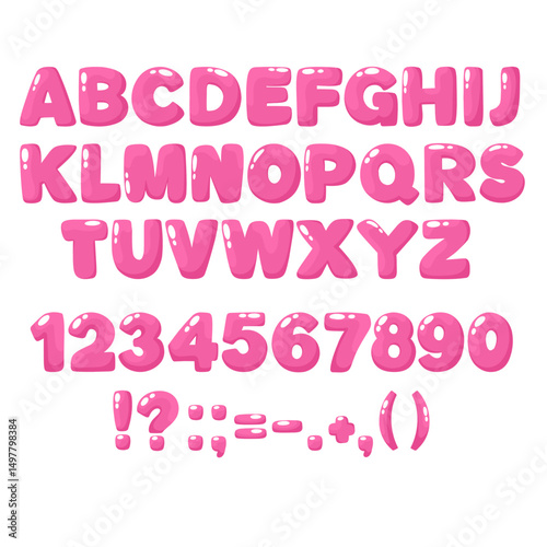 Alphabet with numbers volumetric in cartoon style