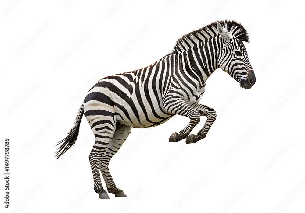 Fototapeta premium Striking Zebra in Mid-Leap: A Dynamic Wildlife Image