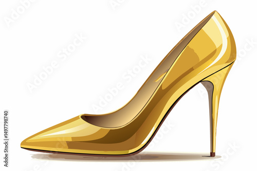 Elegant Golden High Heel Pump Shoe Fashion Illustration