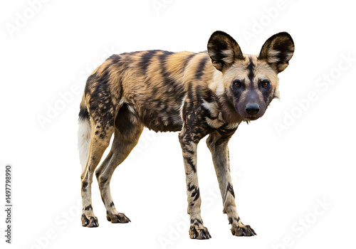 African Wild Dog: Striking Pose, Detailed Fur, Natural Habitat