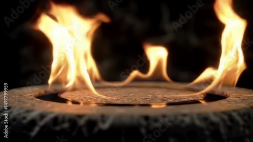 Small Ethanol Fireplace Burning Flames in Dark Room Close Up Shot