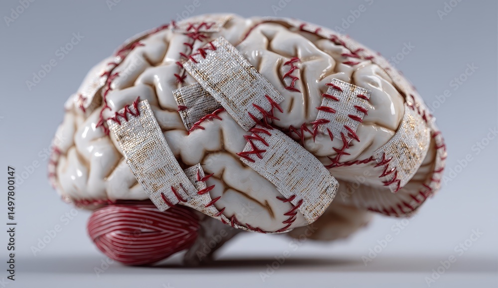 Fototapeta premium Conceptual depiction of a brain with bandages.