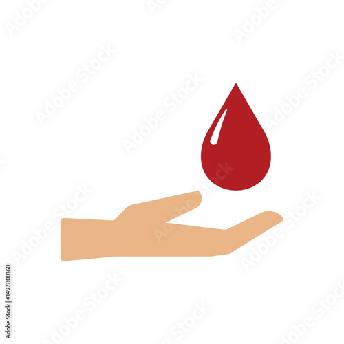 Hand Holding Drop Vector Flat Icon on White Background. Symbol for Charity Volunteering, Blood Donor Illustration.