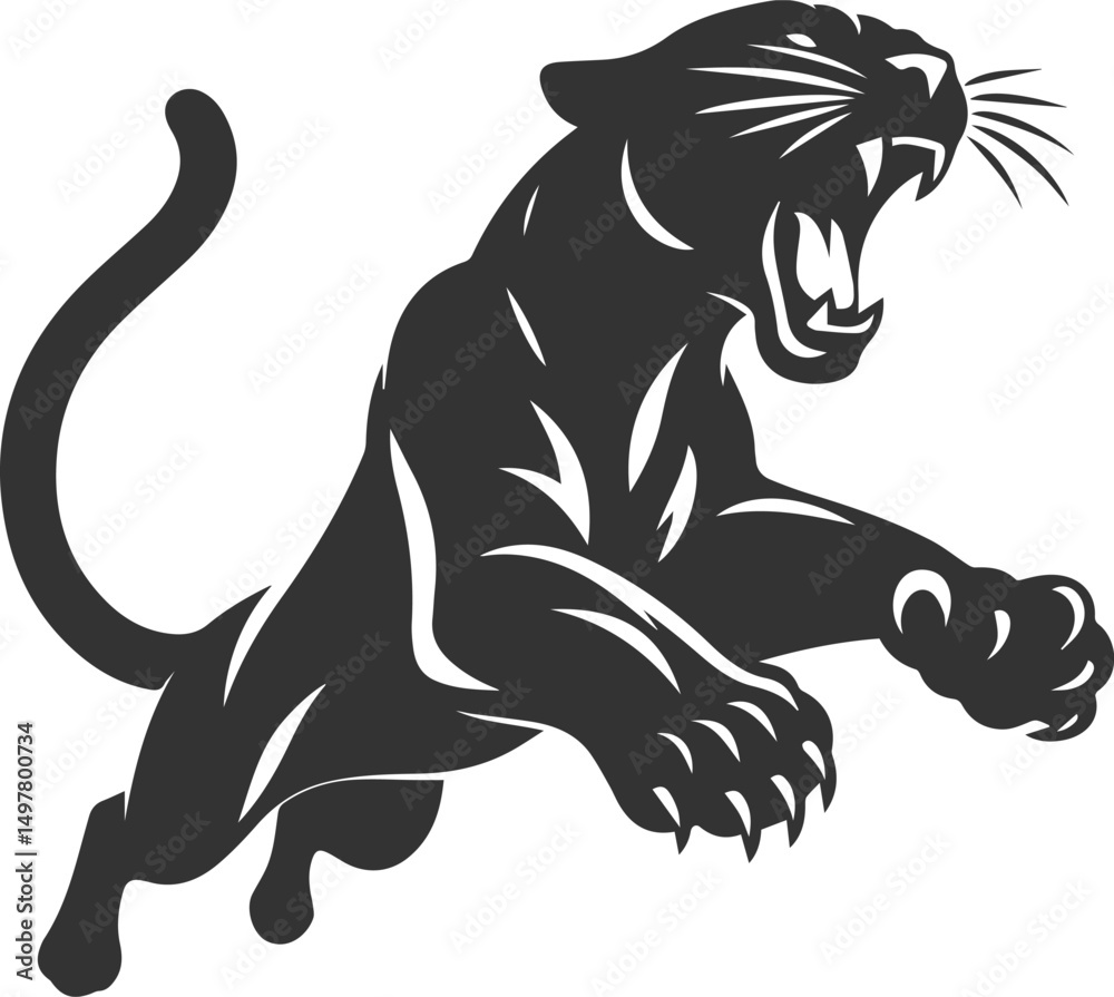 Obraz premium Vector jaguar clip art drawing black animal silhouette