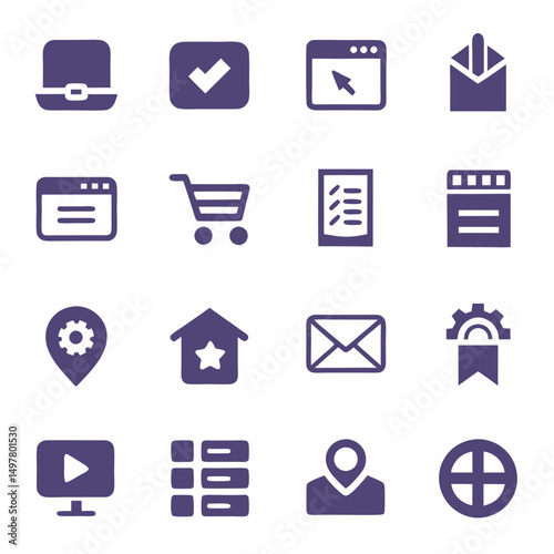 Set of diverse user interface glyphs in a clean and modern style