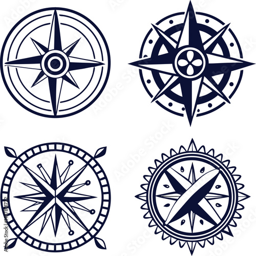 Vintage Compass Rose Nautical Star silhouette