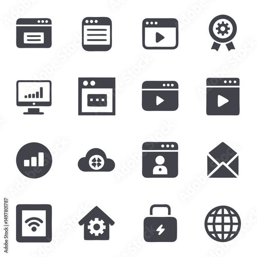 A collection of modern technology and internet related icons