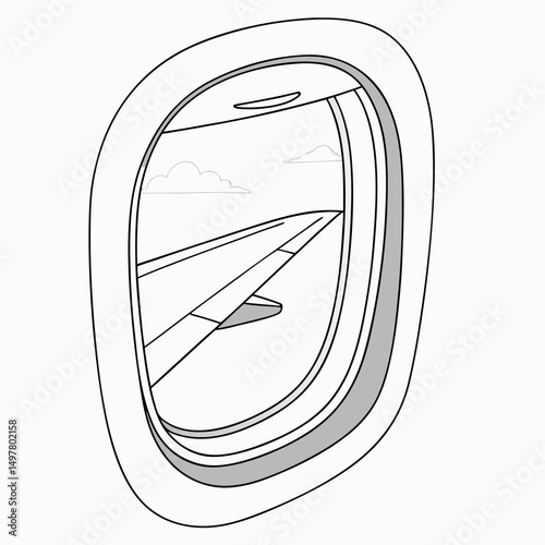 Airplane window view wing clouds sky flight travel journey
