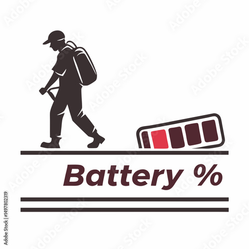 Low battery level hiker walking tired exhausted