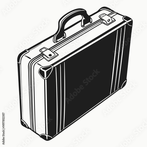 Vintage suitcase travel bag retro luggage black and white illustration