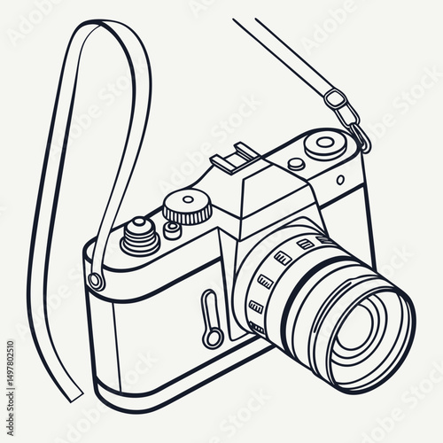 Vintage camera line art illustration retro photography equipment
