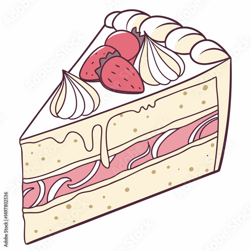 Delicious strawberry cake slice sweet treat dessert bakery pastry whipped cream