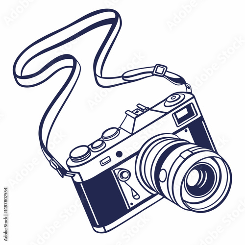 Vintage camera with strap classic photography equipment retro style