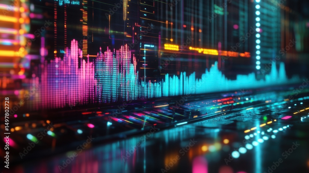 Fototapeta premium Vibrant digital audio waveform visualization.