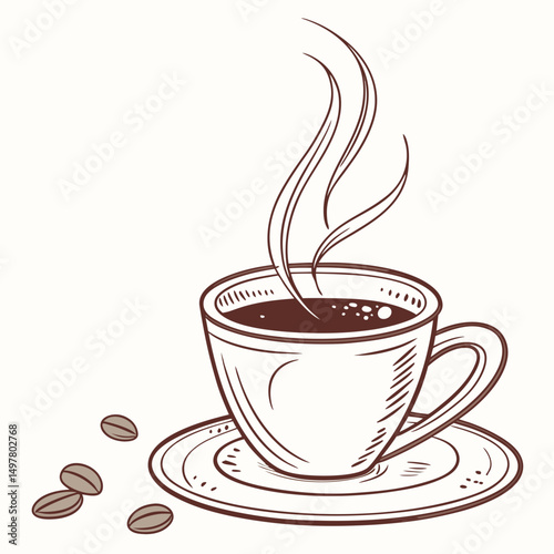 Aromatic coffee cup steam beans drink beverage cafe