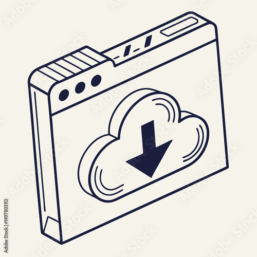 Cloud download browser window isometric illustration data transfer