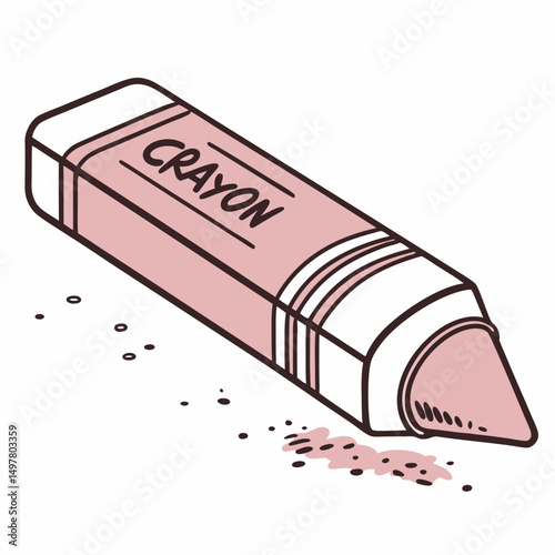 Pink crayon illustration with crayon shavings art supply drawing