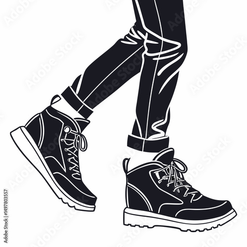 Stylish black boots and jeans walking illustration