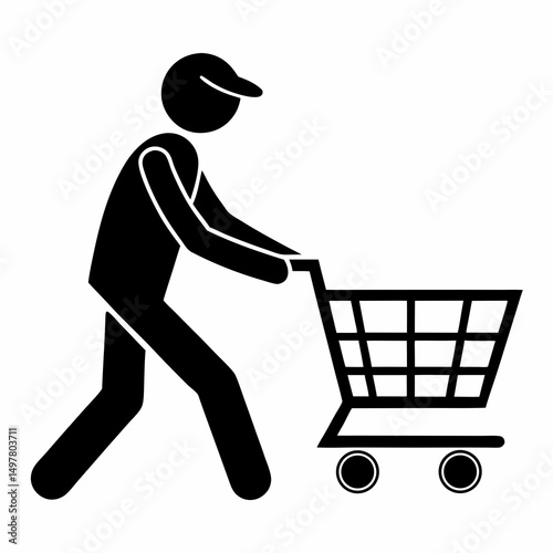 Person pushing shopping cart simple icon design