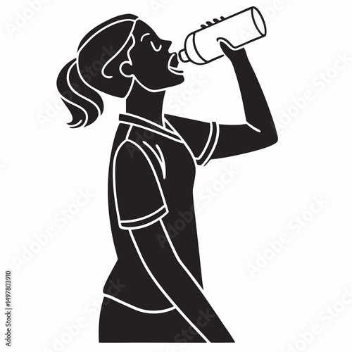 Woman drinking water from bottle healthy lifestyle hydration fitness