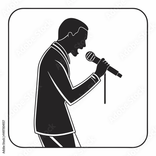 Professional singer silhouette with microphone, clean cutout, transparent background