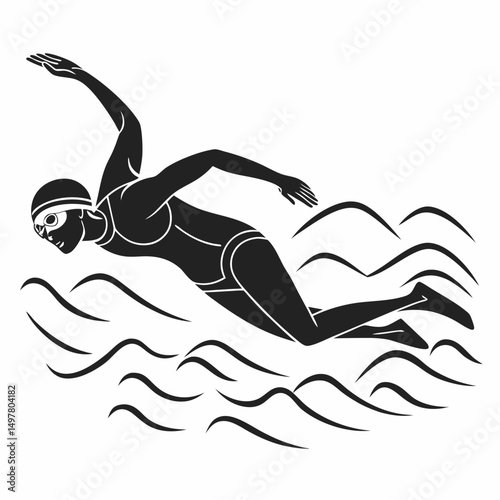 Professional swimmer silhouette cutout transparent background
