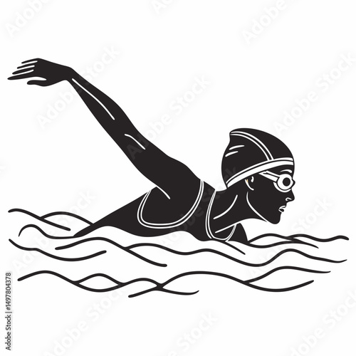 Professional silhouette of a swimmer with clean edges on white background
