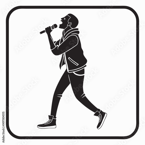 Young man singing into microphone stylish silhouette