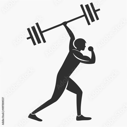 Professional silhouette of weightlifter with barbell on white background