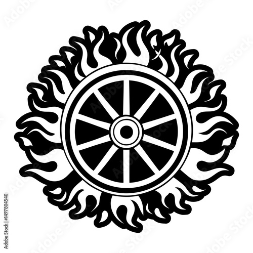 A solid style icon of chariot wheel tattoo