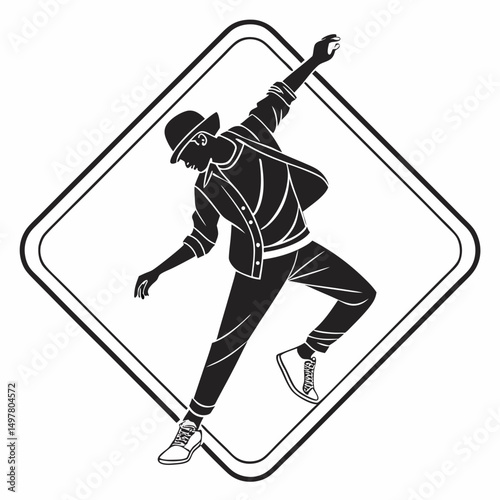 Stylish male dancer in hat dynamic pose black silhouette