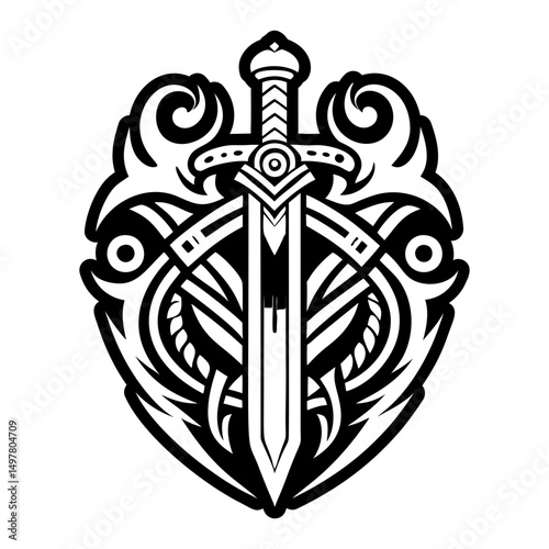 A filled style icon of sword tattoo