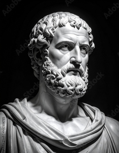 hyper realistic portrait of a marble statue of Aristoteles