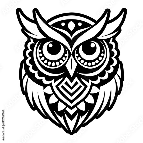 A filled style icon depicting owl tattoo