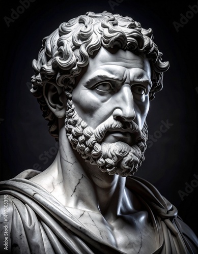 hyper realistic portrait of a marble statue of Marcus Aurelius