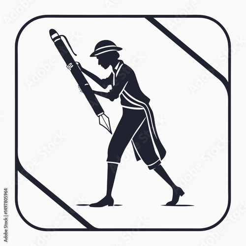 Woman silhouette carrying giant pen writing concept