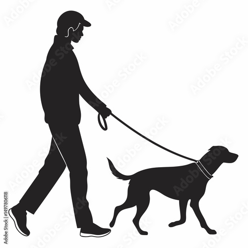 Person walking dog on leash black silhouette graphic