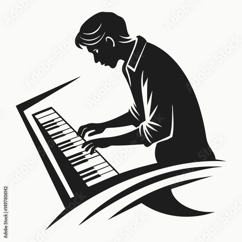 Stylish silhouette of a pianist playing keyboard instrument