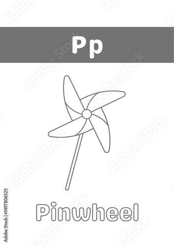 P is for Pinwheel coloring page for kids