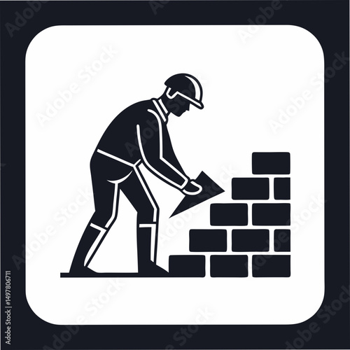 Professional bricklayer icon isolated on white background, clean cutout for design projects