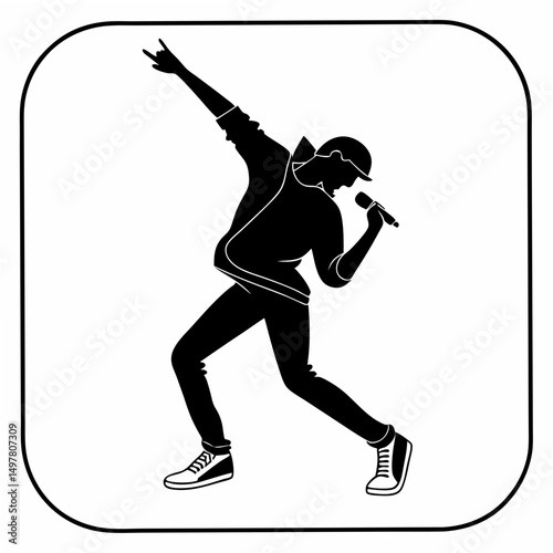 Energetic male singer silhouette, isolated cutout, transparent background