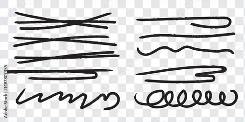 Set of hand drawn marker line design element, grunge strokes, doodle lines underline scribble