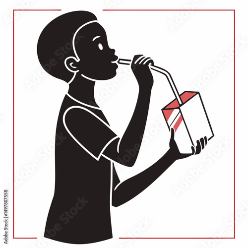 Young boy drinking juice box through straw silhouette