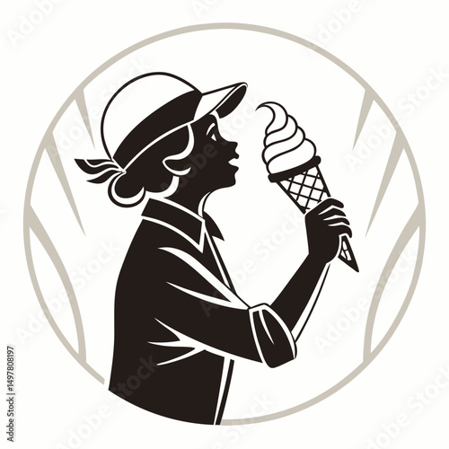 Girl enjoying a delicious ice cream cone summer treat
