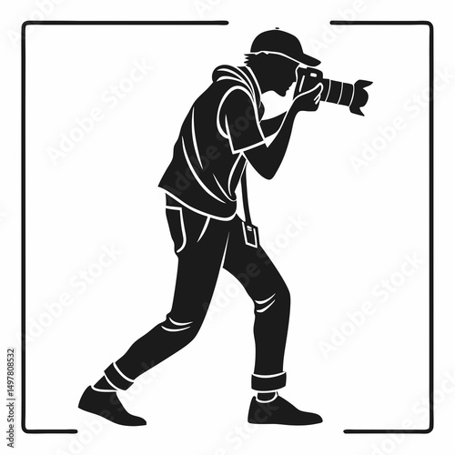 Photographer silhouette taking photo dslr camera black white