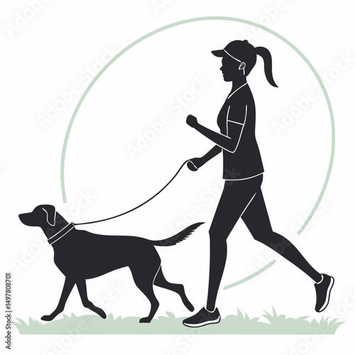 Woman jogging with dog outdoor exercise fitness active lifestyle