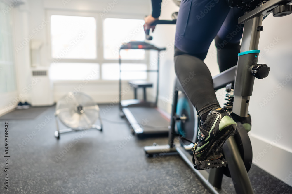 Naklejka premium Home gym for bodybuilding with an exercise bike and treadmill.