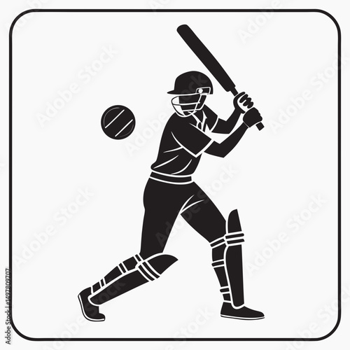 Cricket player silhouette action shot striking ball