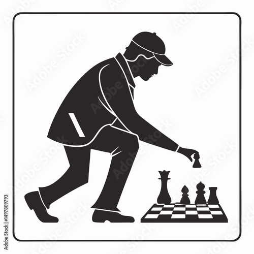 Man playing chess game strategy silhouette icon